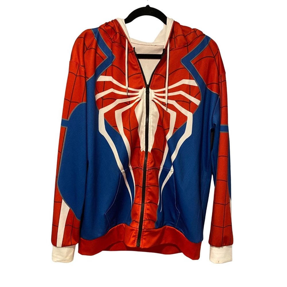 COPY - Unbranded Spider-Man red and blue zip jacket with white spider logo on b…
